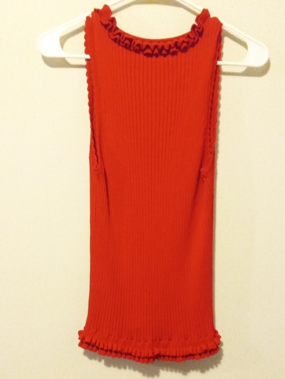 Kenar Bright Red Ruffle-Trim Ribbed Tank - Picture 3 of 4